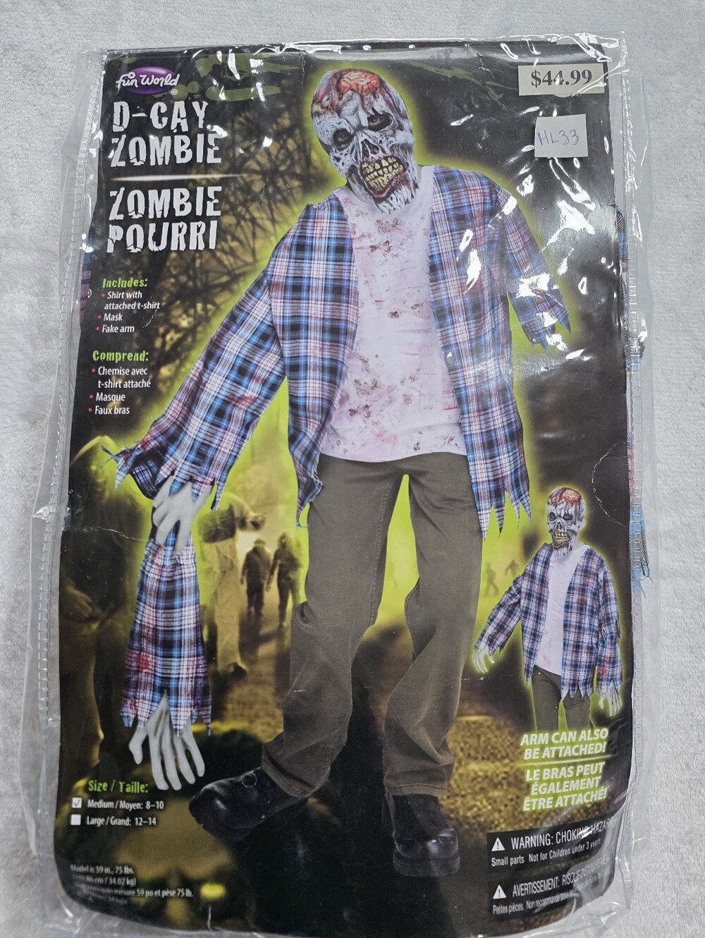 NEW Fun World D-CAY Zombie Costume Medium 8-10 Halloween